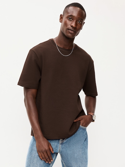 Loose Short-Sleeve Textured Waffle T-Shirt