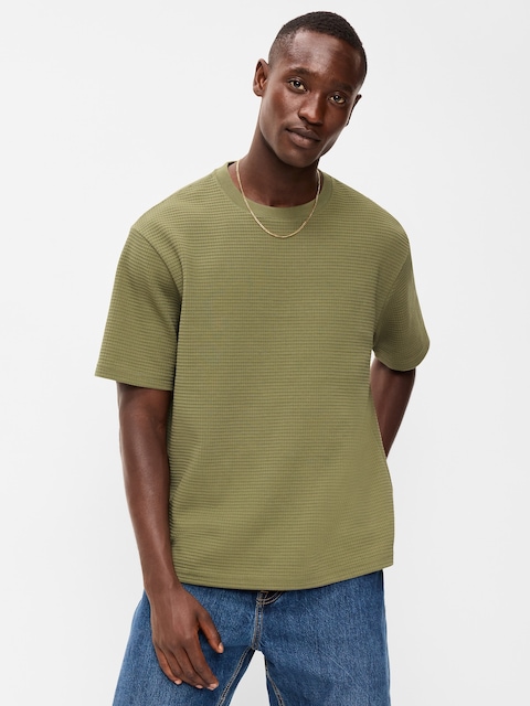 Loose Short-Sleeve Textured Waffle T-Shirt