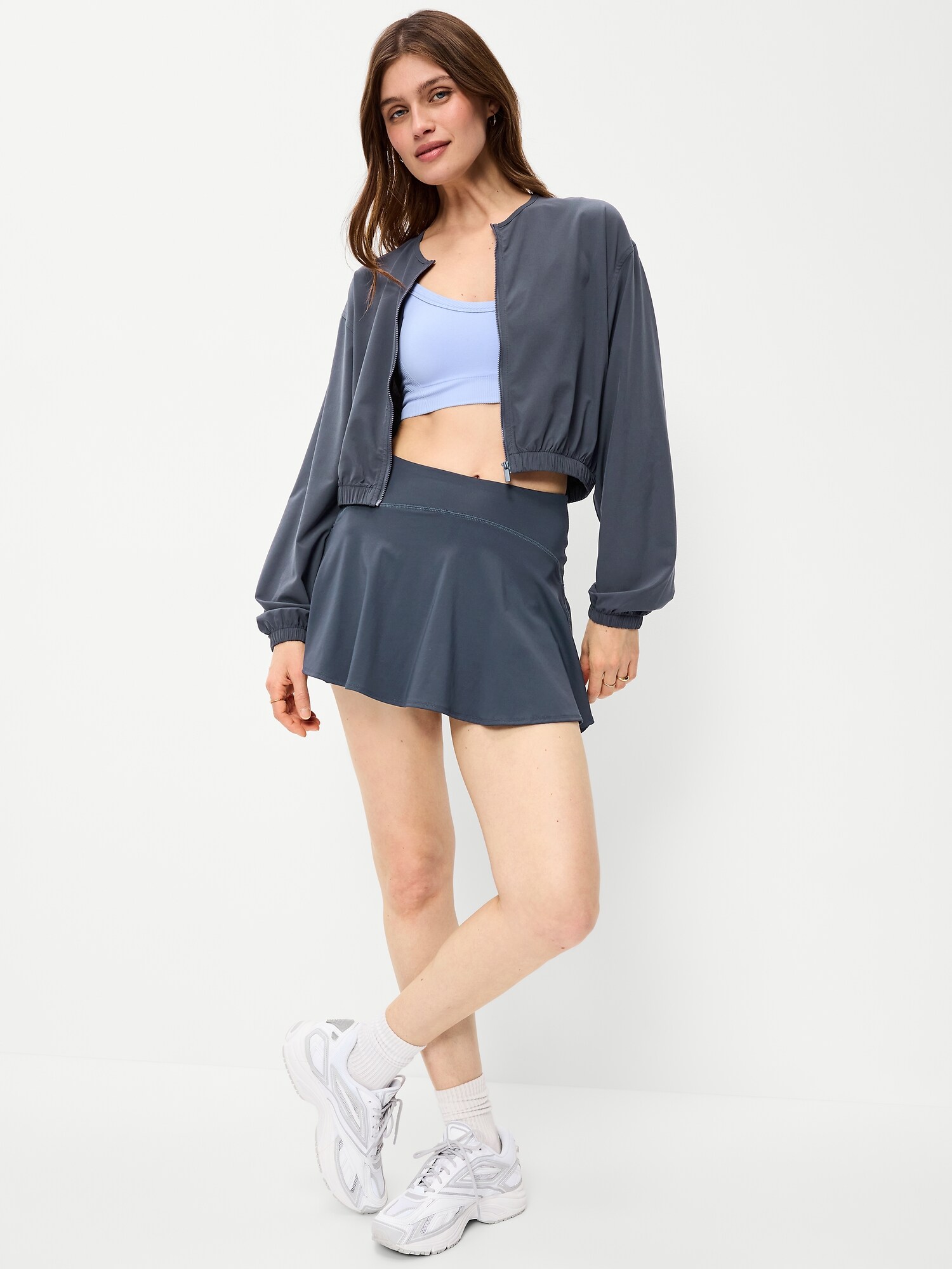 Женская куртка Old Navy Zip-Front Cropped Tennis Jacket, цвет: Сумеречный тёмно-синий — фото 3