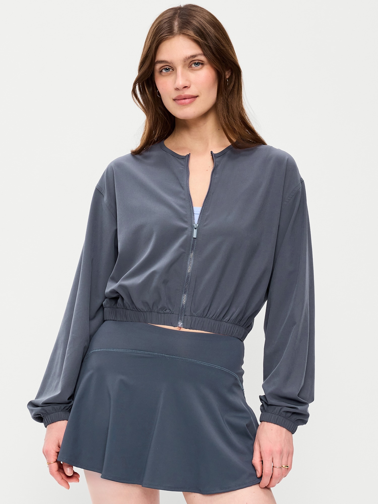 Zip-Front Cropped Tennis Jacket