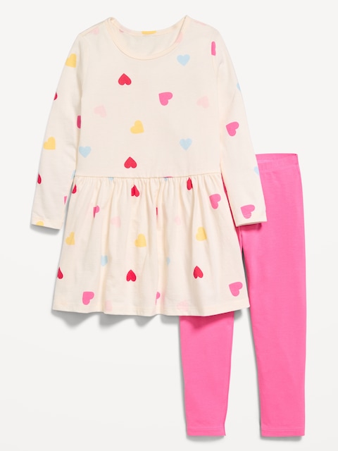 Printed Long-Sleeve Dress and Leggings Set for Toddler Girls