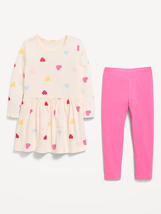 Image number 2 showing, Printed Long-Sleeve Dress and Leggings Set for Toddler Girls