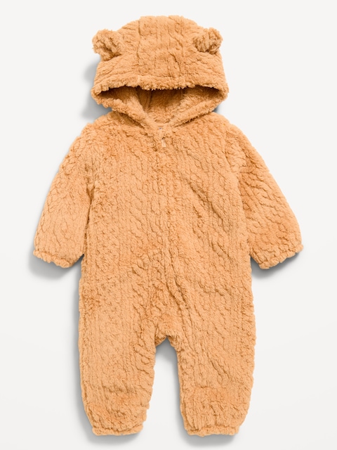 Long-Sleeve Critter Sherpa Hooded One-Piece for Baby