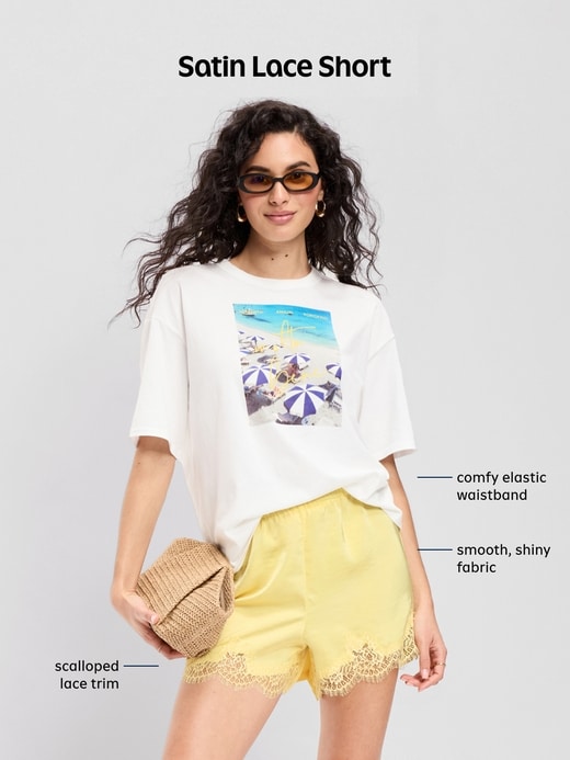 Image number 10 showing, High-Waisted Lace-Trim Satin Shorts