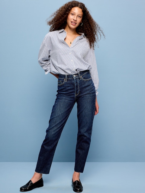 High-Waisted Button-Fly OG Straight Ankle Jeans - Button