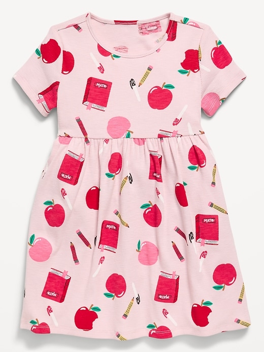 Image number 1 showing, Printed Short-Sleeve Ribbed Dress for Toddler Girls
