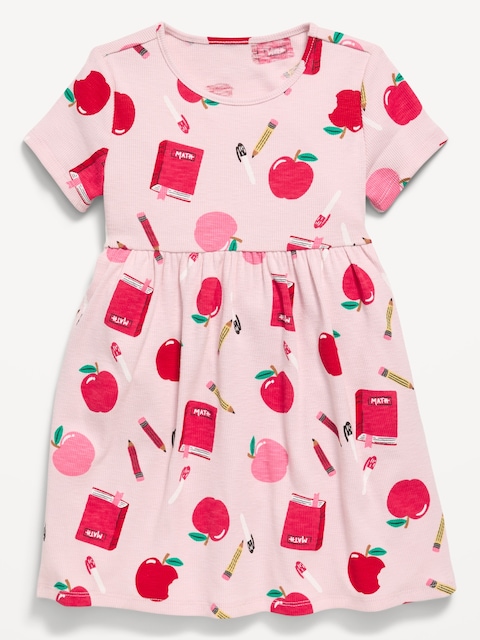 Printed Short-Sleeve Ribbed Dress for Toddler Girls