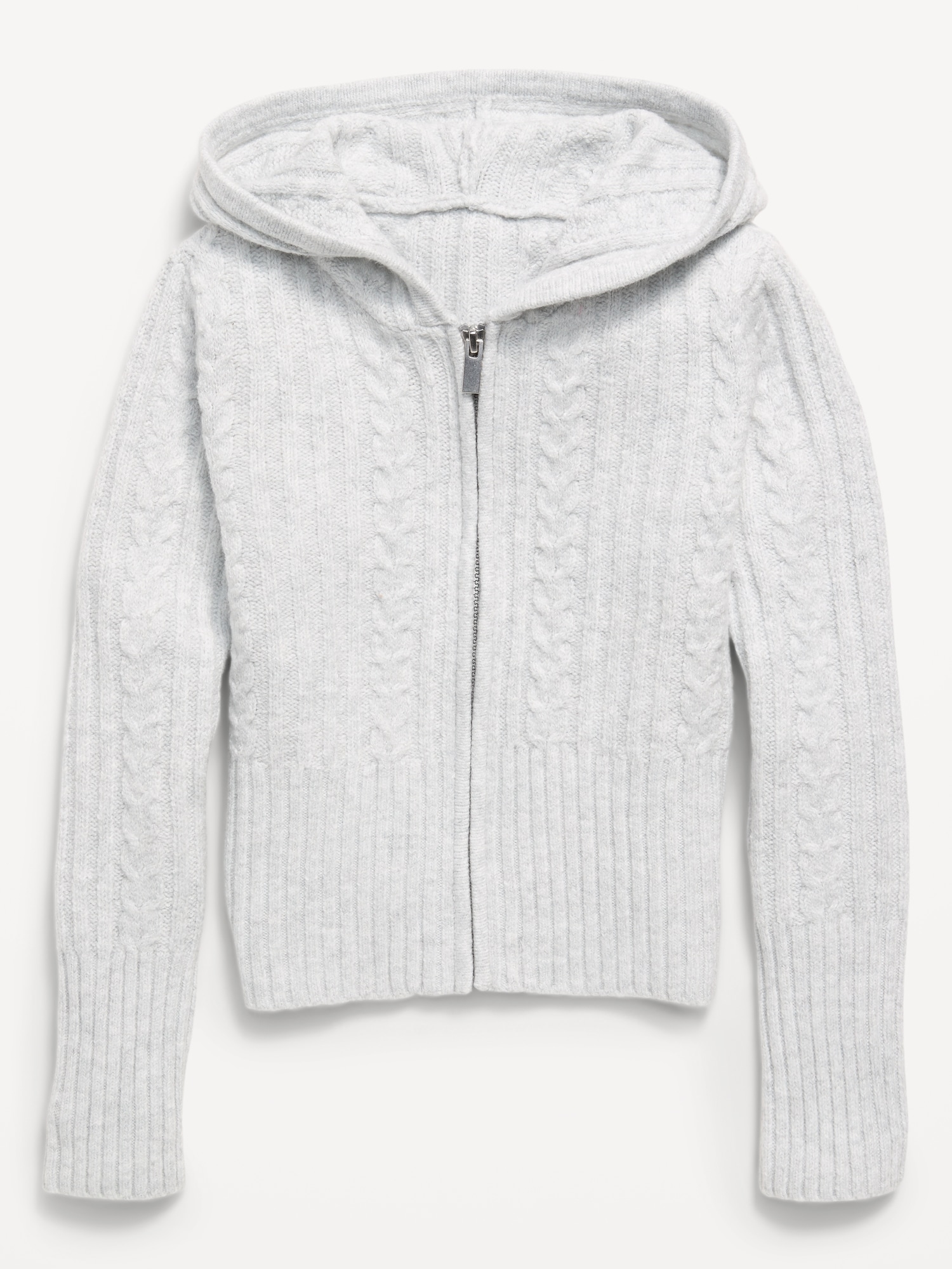 Fitted Cable-Knit Full-Zip Hoodie for Girls