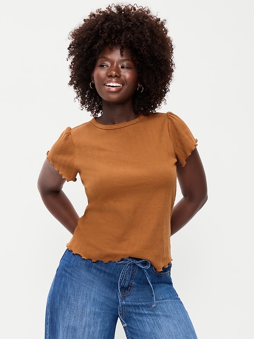 Image number 5 showing, Lettuce-Edge Pointelle Top