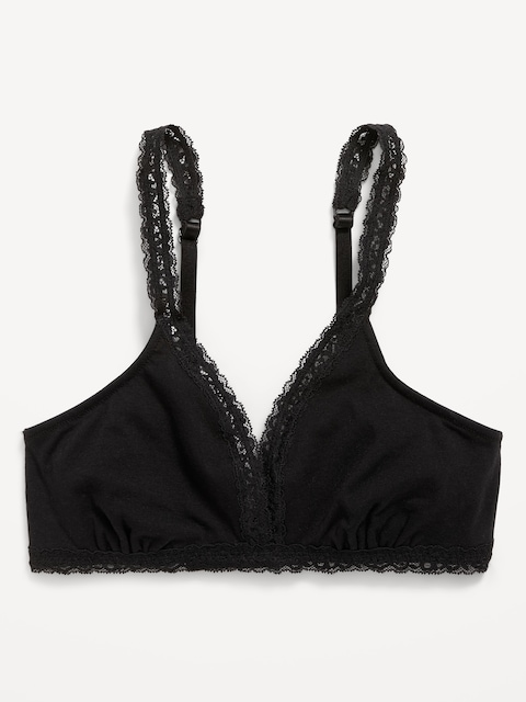 Lace-Trim Cotton Triangle Bralette