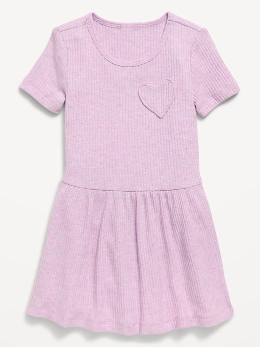 Image number 1 showing, Short-Sleeve Ribbed Heart Pocket Dress for Toddler Girls