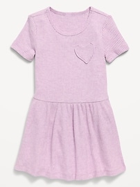 Image number 1 showing, Short-Sleeve Ribbed Heart Pocket Dress for Toddler Girls