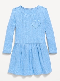 Image number 1 showing, Long-Sleeve Ribbed Heart Pocket Dress for Toddler Girls
