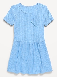 Image number 1 showing, Short-Sleeve Ribbed Heart Pocket Dress for Toddler Girls