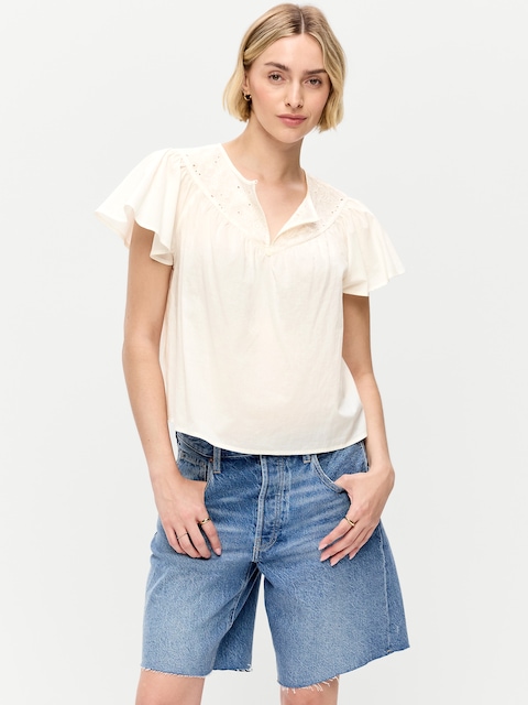 Short-Sleeve Embroidered Trousseau Top