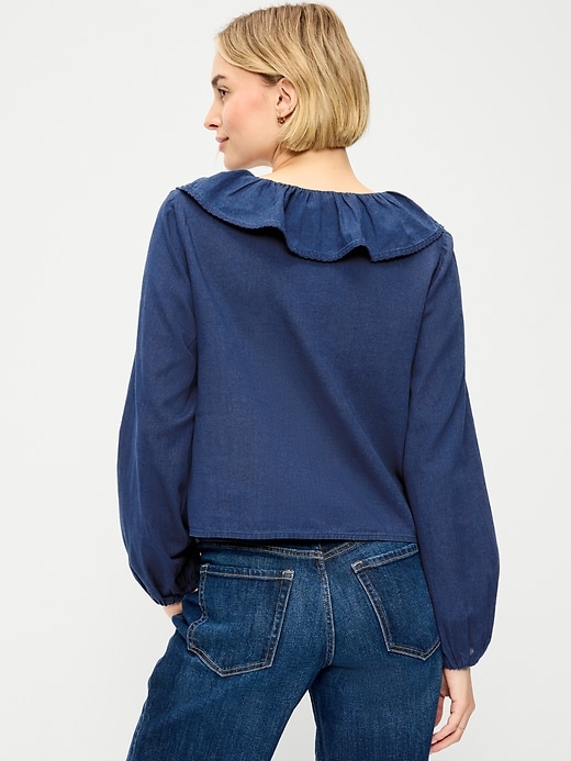 Image number 2 showing, Long-Sleeve Ruffle Tie-Neck Top
