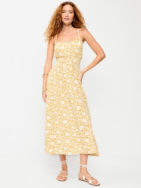 Fit & Flare Jersey Smocked-Waist Midi Dress