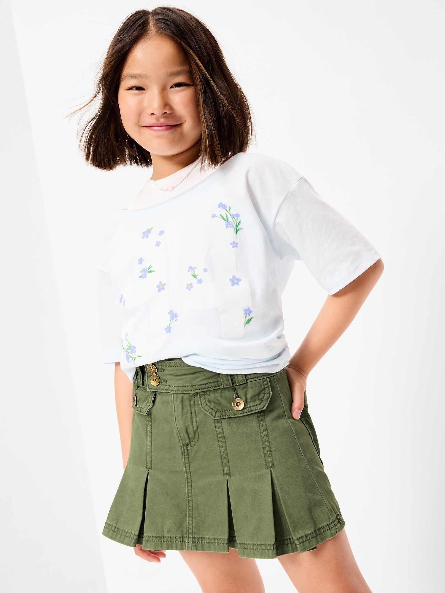 Pleated Utility Twill Skirt for Girls