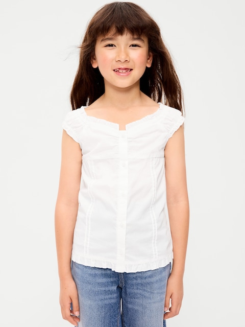 Short-Sleeve Sweetheart-Neck Button-Front Top for Girls