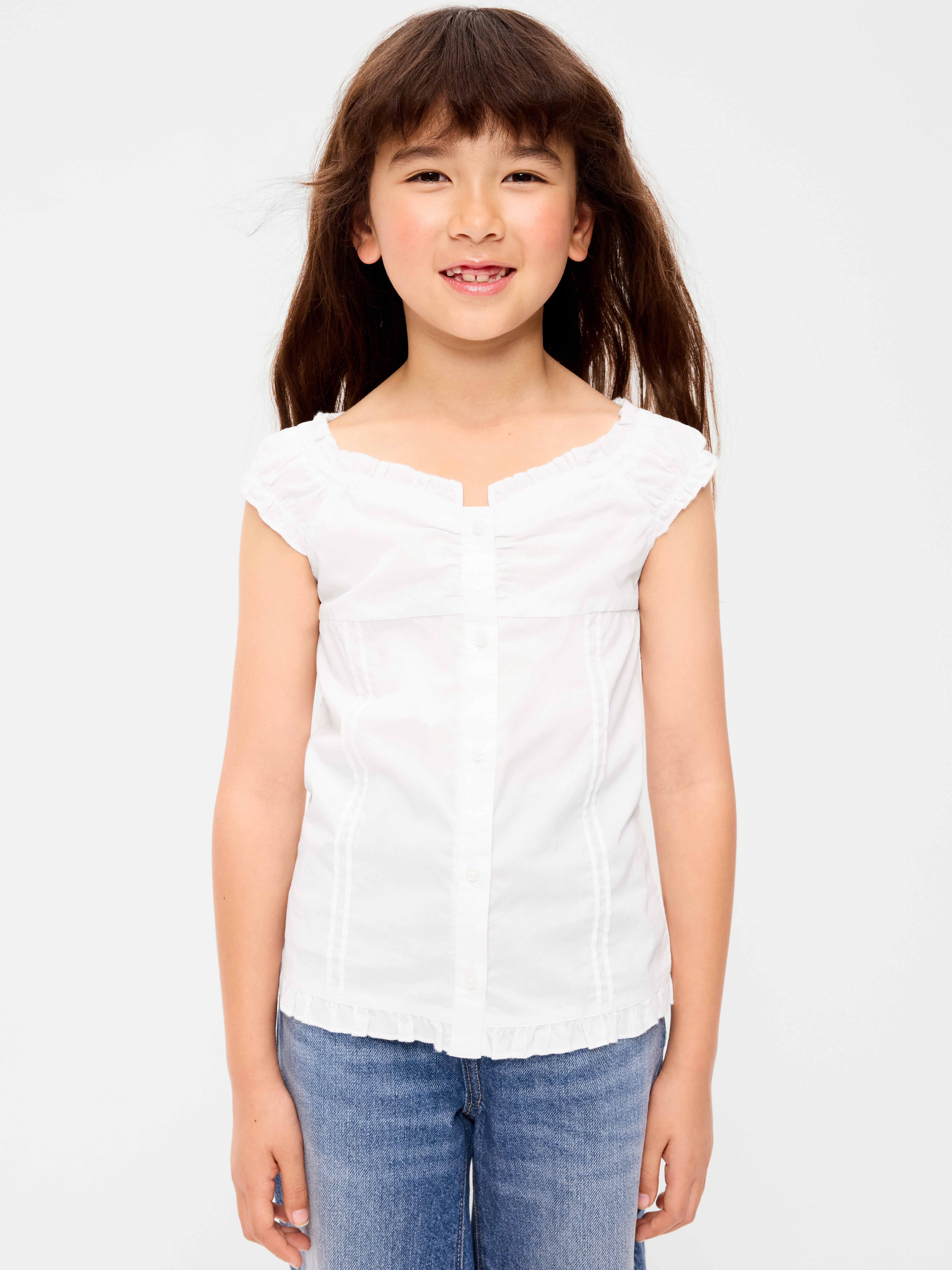 Short-Sleeve Sweetheart-Neck Button-Front Top for Girls