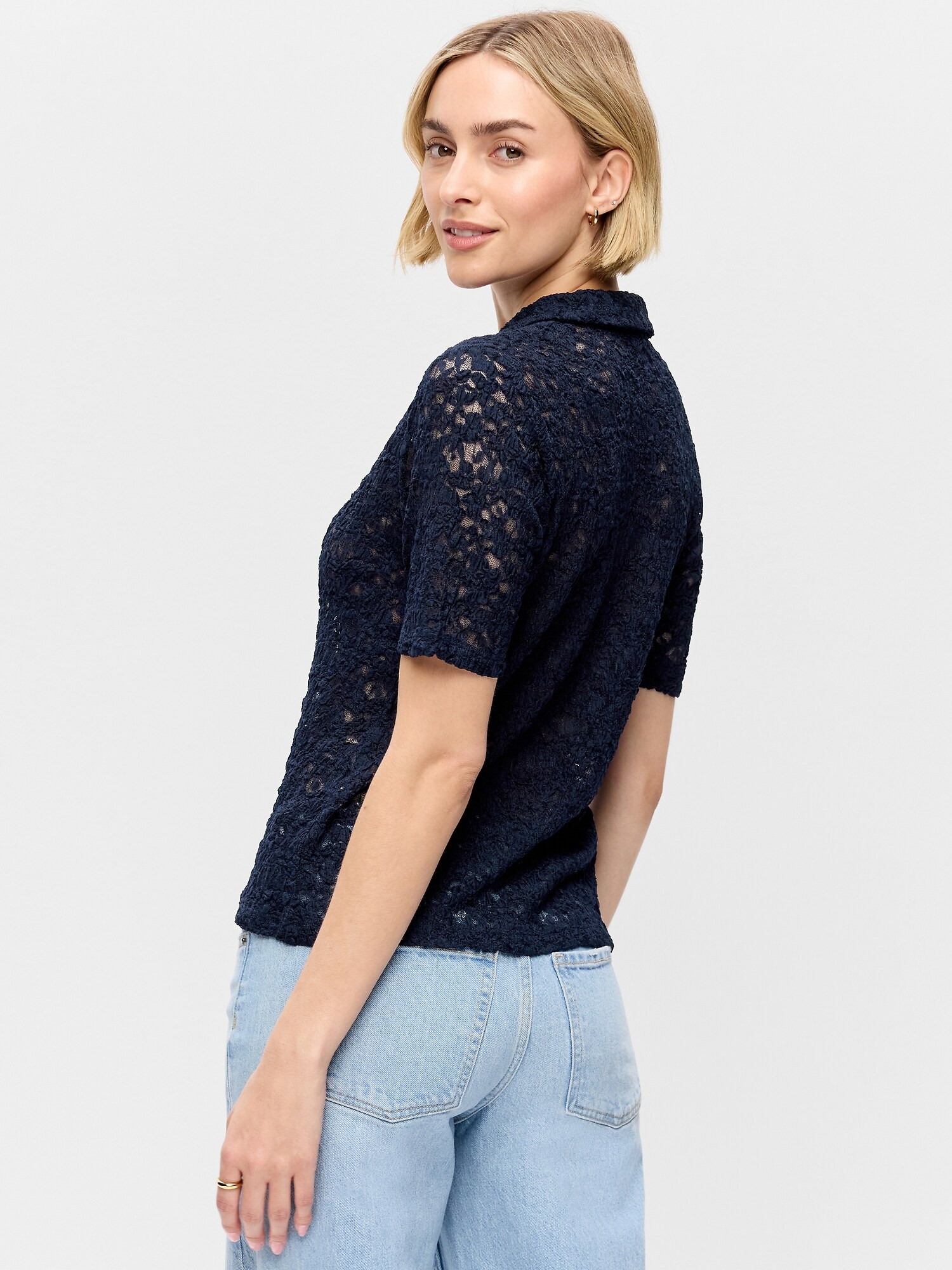 Женский топ Old Navy Lace Keyhole Polo Top, цвет: Тёмно-синий — фото 2