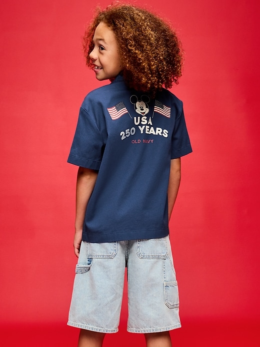 Image number 1 showing, Old Navy x Disney Mickey Mouse Short-Sleeve Twill Camp Shirt for Boys