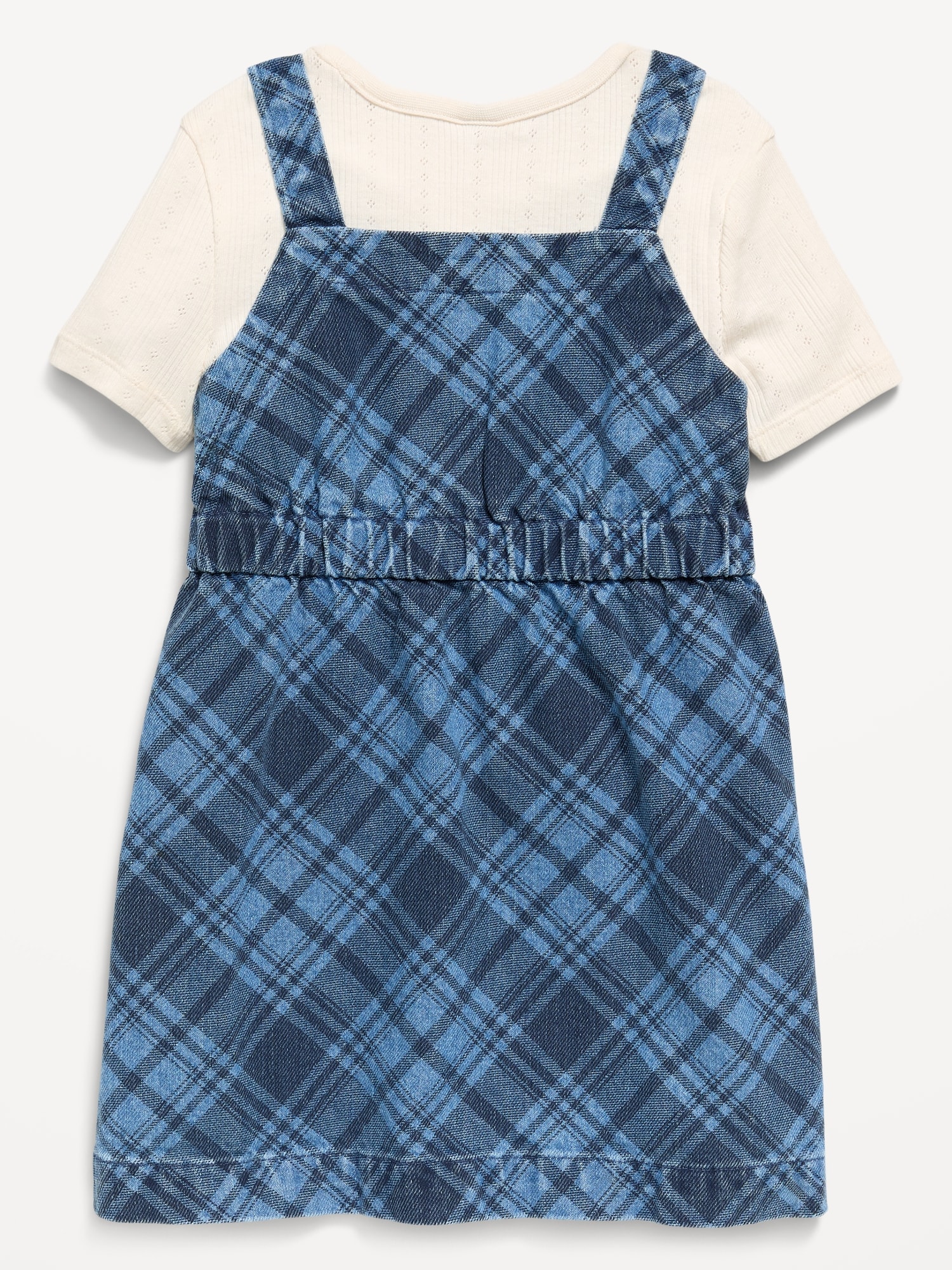Sleeveless Plaid Denim Dress and T-Shirt Set for Toddler Girls