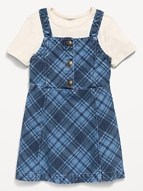 Image number 2 showing, Sleeveless Plaid Denim Dress and T-Shirt Set for Toddler Girls