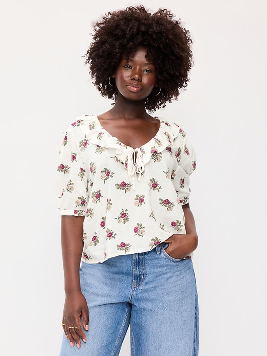 Image number 5 showing, Ruffle Collar Tie-Front Top