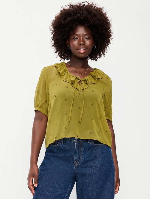 Image number 5 showing, Short-Sleeve Embroidered Chiffon Top