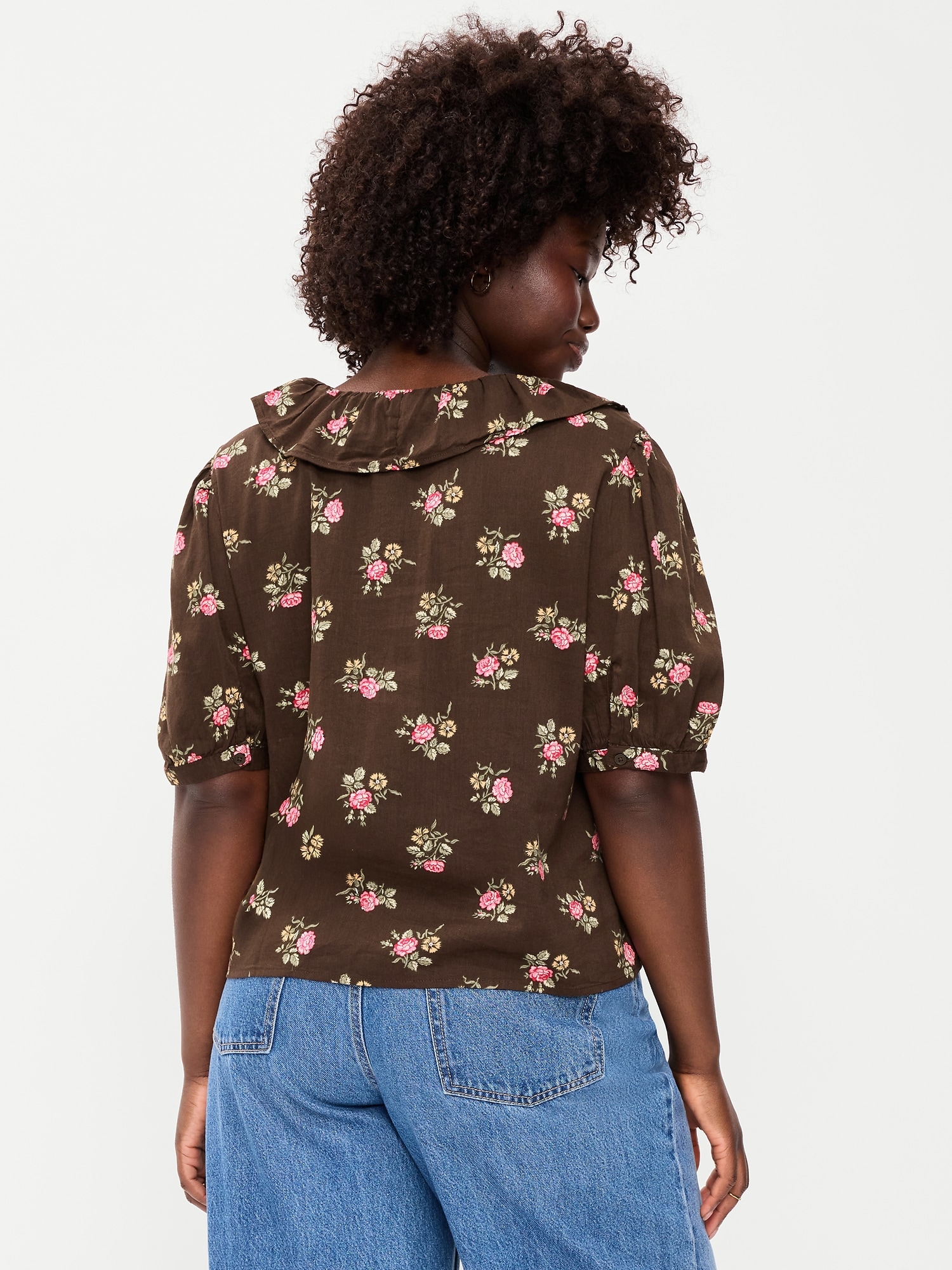 Ruffle Collar Tie-Front Top