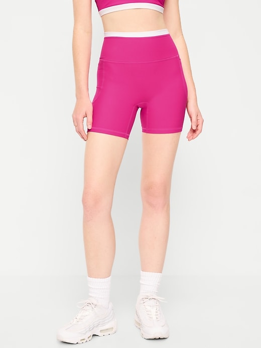 Image number 1 showing, Extra-High Waisted PowerSoft Boundless Pocket Biker Shorts-- 6-inch inseam - No Front Seam