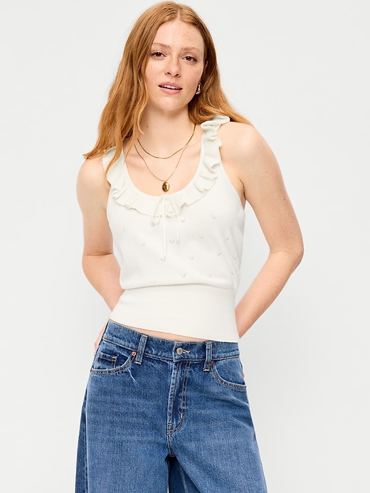 Image number 1 showing, SoSoft Cotton Tie-Front Pointelle Tank Top