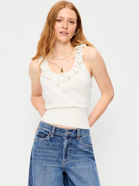SoSoft Cotton Tie-Front Pointelle Tank Top