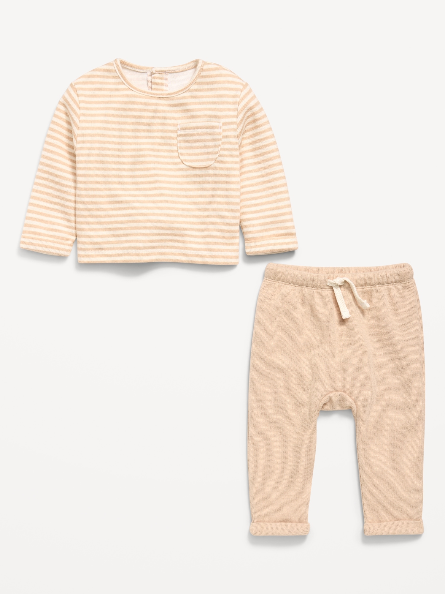 Long-Sleeve Ribbed Pocket T-Shirt and Pants Set for Baby