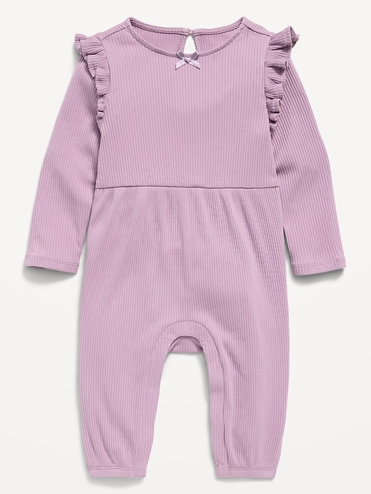 Image number 1 showing, Long-Sleeve Ribbed Ruffle-Trim Jumpsuit for Baby