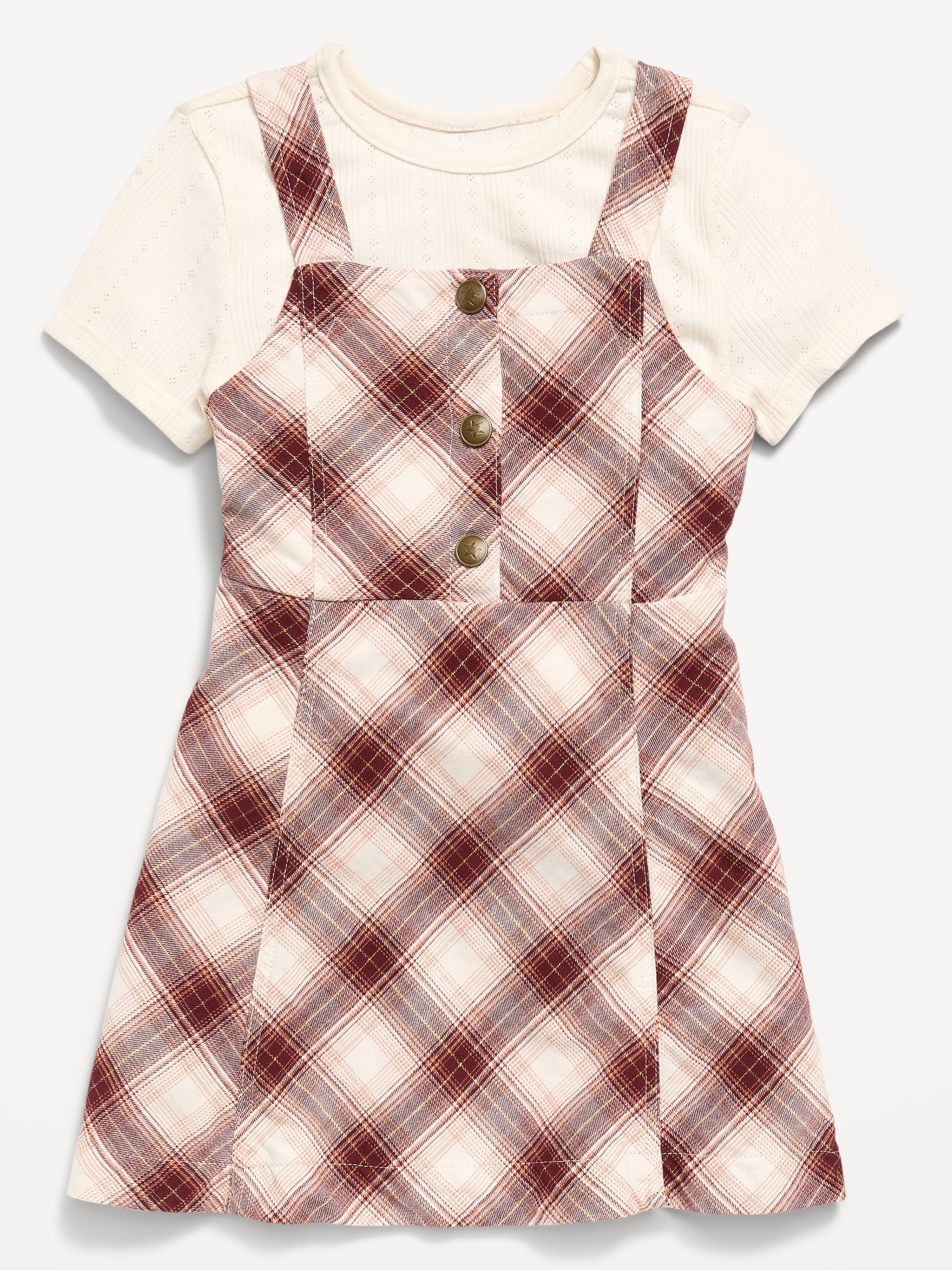 Sleeveless Twill Dress and T-Shirt Set for Toddler Girls