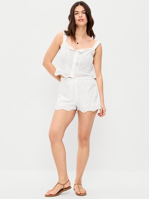 Image number 5 showing, High-Waisted Lace-Trim Shorts