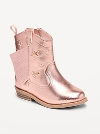 Image number 1 showing, Shiny Side-Zip Western Boots for Toddler Girls