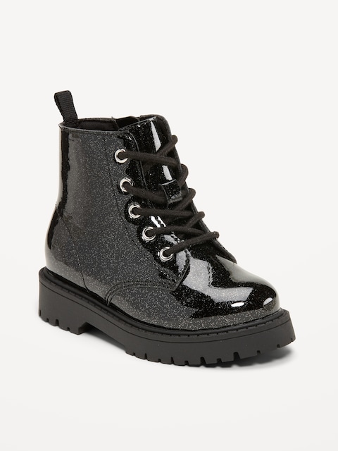 Glitter Side-Zip Combat Boots for Toddler Girls