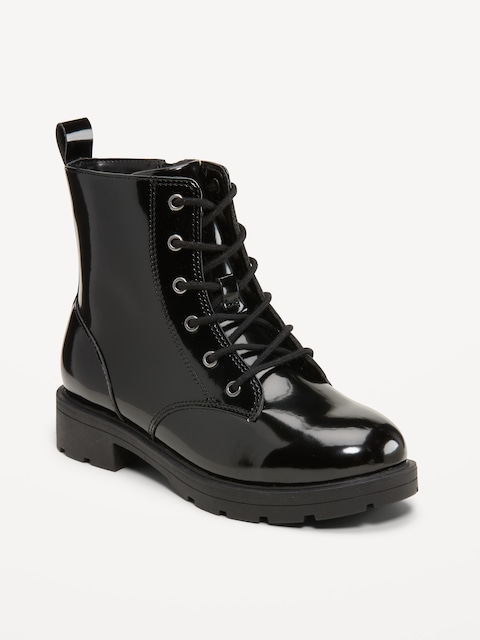 Faux-Leather Lace-Up Combat Boots for Girls