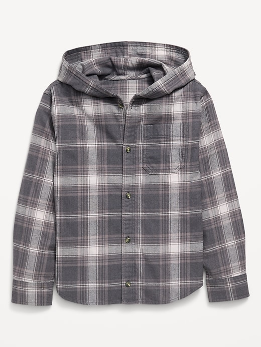 Image number 1 showing, Long-Sleeve Plaid Flannel Hooded Shirt for Boys