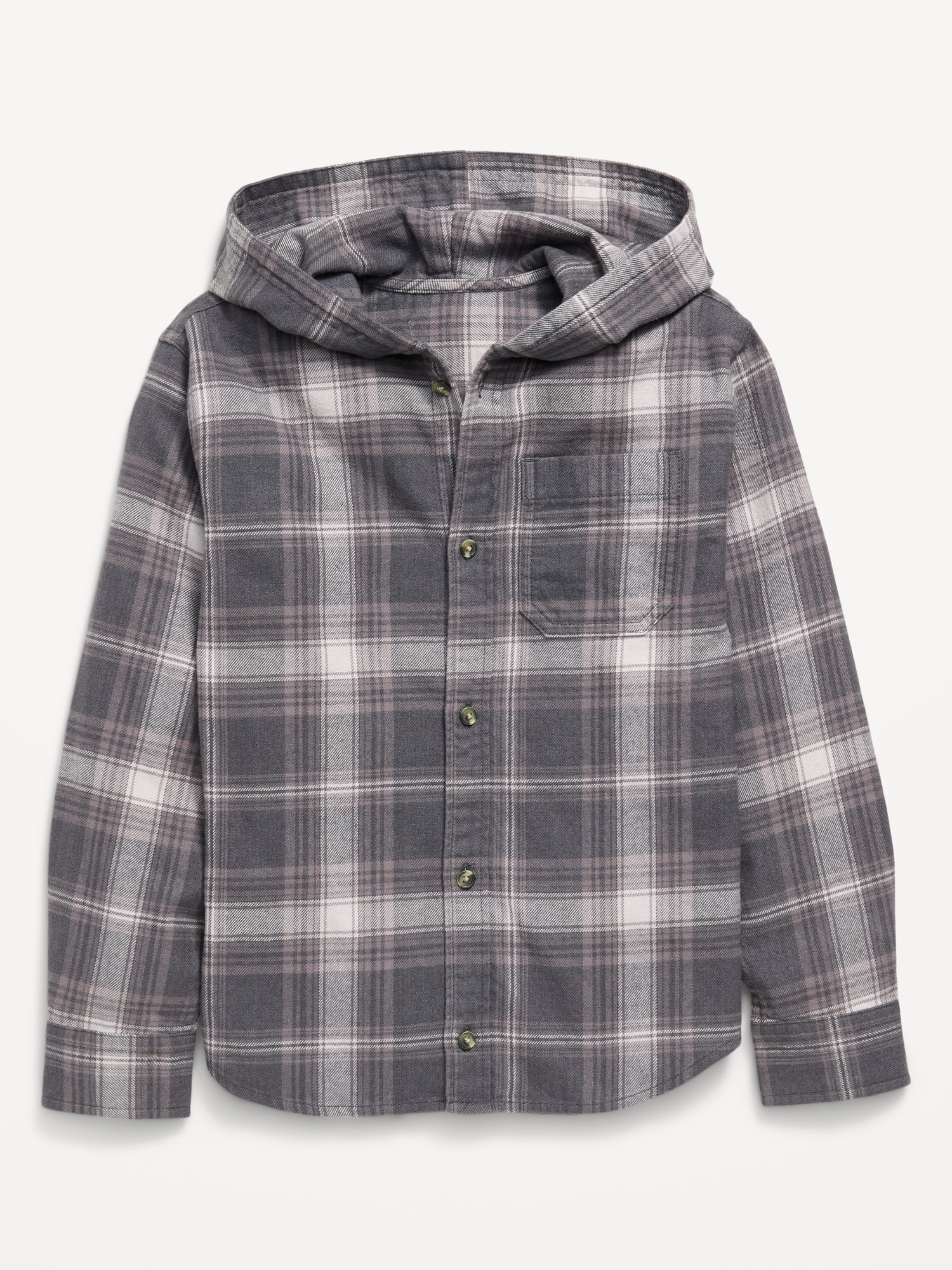Long-Sleeve Plaid Flannel Hooded Shirt for Boys