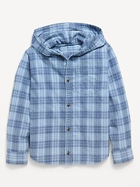 Image number 1 showing, Long-Sleeve Plaid Flannel Hooded Shirt for Boys