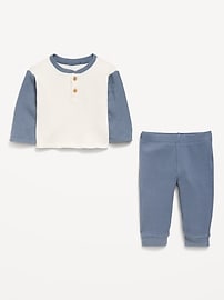 Image number 2 showing, Long-Sleeve Waffle-Knit Henley Top and Pants Set for Baby