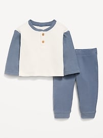 Image number 1 showing, Long-Sleeve Waffle-Knit Henley Top and Pants Set for Baby