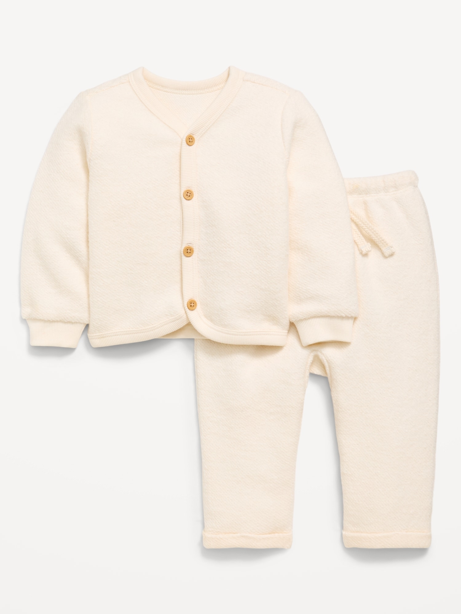Long-Sleeve Button Front Fleece Top and Pants Set for Baby