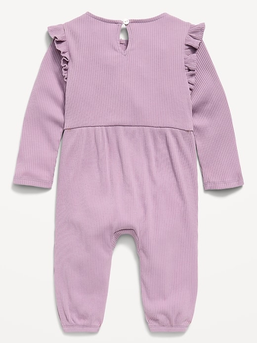 Image number 2 showing, Long-Sleeve Ribbed Ruffle-Trim Jumpsuit for Baby