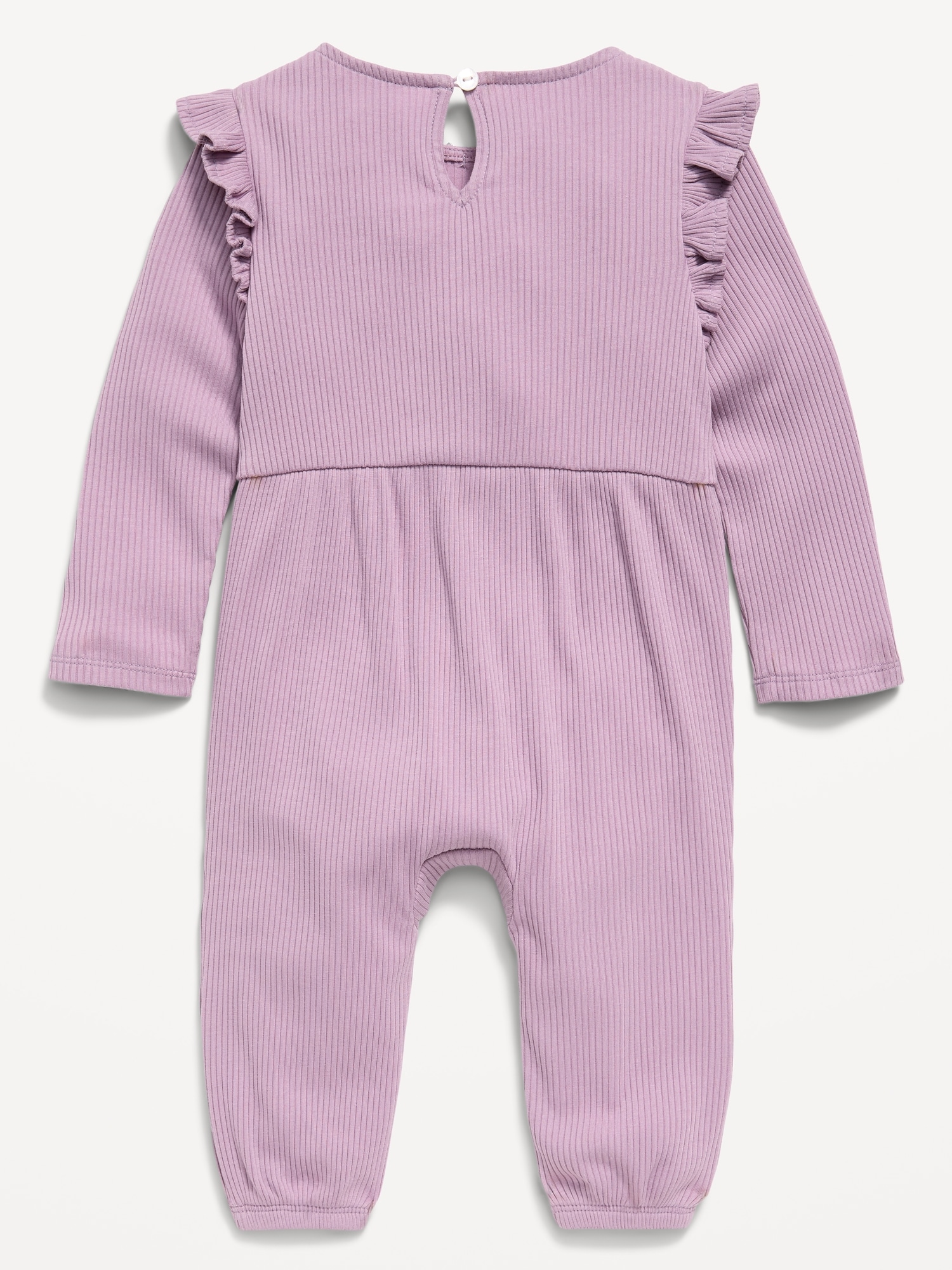 Long-Sleeve Ribbed Ruffle-Trim Jumpsuit for Baby