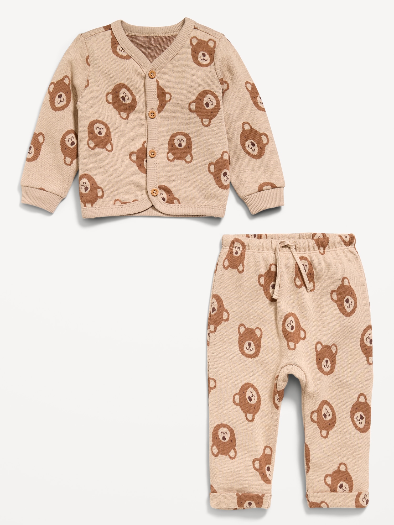 Printed Long-Sleeve Button-Front Top and Pants Set for Baby